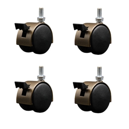 Service Caster 2'' Antique Metal Hood Twin Caster Locking Nylon Wheel 3/8 Thread Stem, 4PK SCC-TS02S50D-NYS-WA-B-381634-4